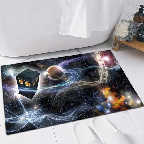 FSDGY Badvorleger Fußmatte Flauschig Teppich Badezimmerteppich Duschmatte für Bade & Wohnzimmer Schlafzimmer,Doctor Who Tardis Dans Sternenhimmel Fantasy Hintergrund,60x90 cm