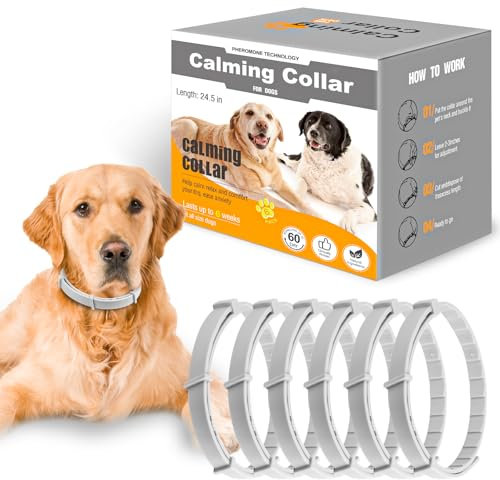 Calming Collar for Dogs 6 Packs Dog Pheromone Calm Collars Relief Anxiety Stress Separation Lasts 120 Days Relieve Bad Behavior 25 Inches Size Flexible Adjustable for All Small Medium Dog (Grey)