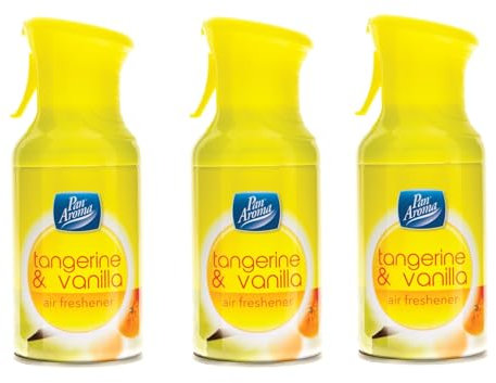 3 x Pan Aroma Tangerine & Vanilla Air Freshener Trigger Spray 250ml – Sweet & Citrusy Long-Lasting Freshness