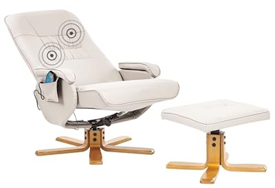Beliani Fauteuil Relax Massant avec Fonction Chauffage et Repose-Pieds en Cuir PU Beige Clair Relaxpro