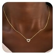 VIROMY Halskette Damen Gold 14K Gold Plattiert Kleine exquisite Herz Anhänger Halskette Zirkonia Funkelnde Schön und Charmant Schmuck