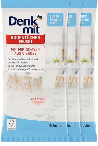 Denk mit Feuchte Bodentücher frischer Duft 3er Pack (3 x 15 Tücher) + PurLife Sticker