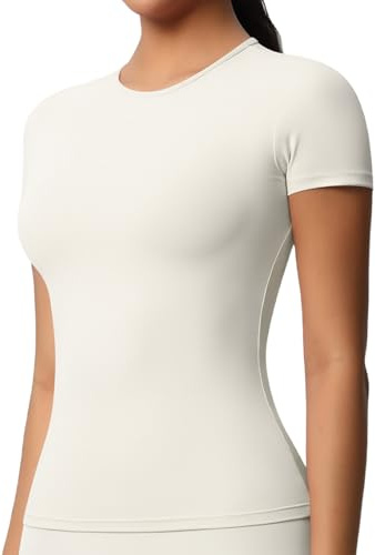 JTSONN T-shirt dam sport kortärmad sport t-shirt andningsbar funktionell tröja rund hals löpning kompression skjorta yoga gym topp