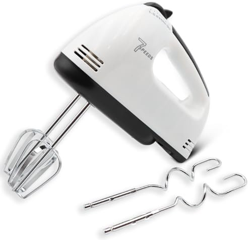 Home Vista Electric Hand Mixer, 7-Speed Hand Mixer Electric Whisk with 2 Stainless Steel Beaters & 2 Dough Hooks-White Hand Held Food Mixer, 200W Powerful Handheld Whisk for Baking Cake, Eggs & More
