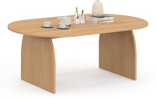 IDMarket - Japandi ovaler Couchtisch Edith 110 cm Holz Bucheffekt