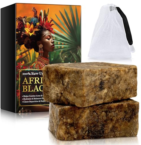 Natürlich Seife 2x Afrikanische Schwarze (African Black Soap) Vegan & Bio-Zutaten -Feuchtigkeitsspendende Afrikanische Seife Schwarz/Black African Soap