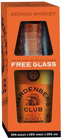 HARDENBERG Club Triple Malt Whiskey I in Geschenkpackung mit Glas I Whiskey aus Deutschland I 42,5% vol. I 0,7 l