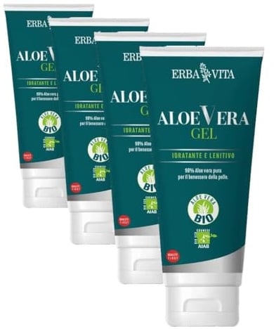 Erba Vita Aloe vera Gel prodotto cosmetico a base di puro gel di Aloe vera per idratare, proteggere e rinfrescare la pelle - 200 ml (Confezione da 4)