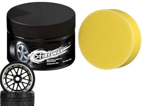 Felgenglanz Balsam, Reifen Politurpaste mit Schwammapplikator, Alufelgen-Polierpaste, Handpolierpad, Reifenpflege ohne Abspülen, Stellt Tiefschwarzen Glanz Wieder her und beugt Alterung (1PC)