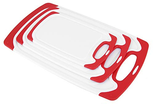 RASTKY Trio de Planches à Découper épaisses Antidérapantes pour la Cuisine, 3 Planches à Découper Rouges et Noires avec Fond Antidérapant, Tailles 15,7, 12,4, 9,8 (rouge)
