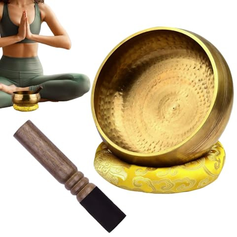 Bol chantant – Bronze du Népal fait à la main, récipient de méditation sonore, carillon en métal ancien, outil de résonance spirituelle, équipement de bien-être de pleine conscience, bord gravé doré p