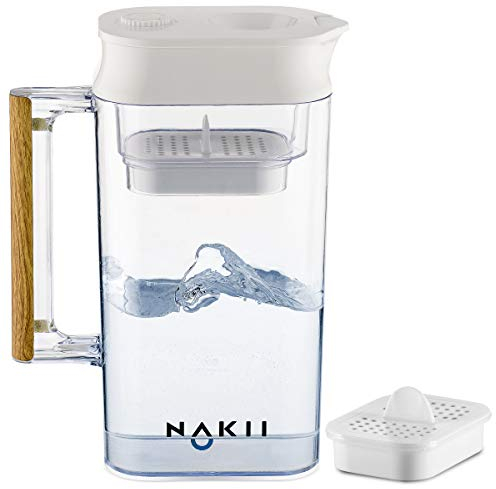 Nakii Pichet à filtre à eau – Longue durée de 150 gallons, technologie suprême de filtration et de purification rapide, élimine le chlore, les métaux et le fluorure pour un goût propre de l'eau