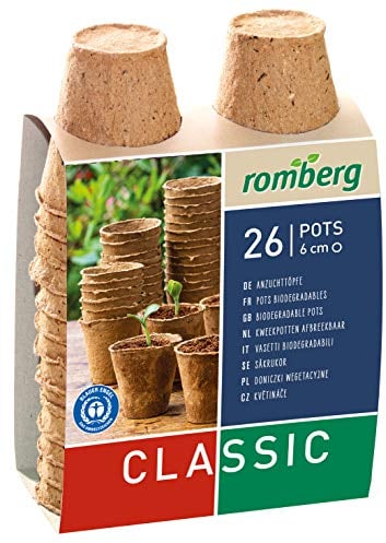 Romberg 10091100 Kokos Anzuchttöpfe (Pflanztöpfe) Classic - 6 cm, rund, torffrei, biologisch abbaubar, 26 Stück