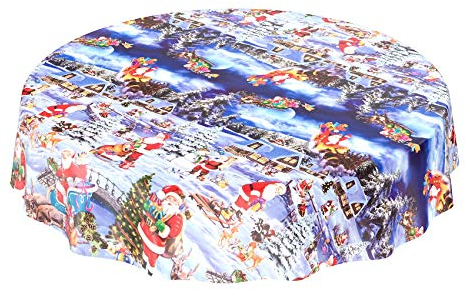 ANRO Wachstuchtischdecke Wachstuch Wachstischdecke Tischdecke Weihnachten Rot Weihnachtsfest Rund 140cm