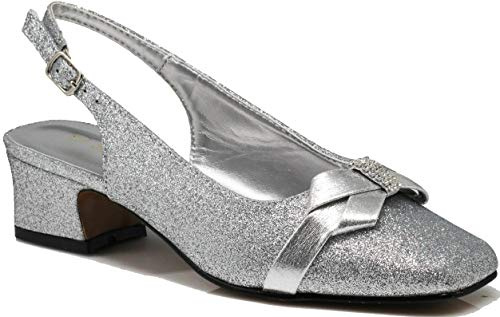 Enzo Romeo Antica02 Women's Wide Width Sling Back Low Heeled Pumps Sandals Shoes (10 Wide US, Silver (JZ1))