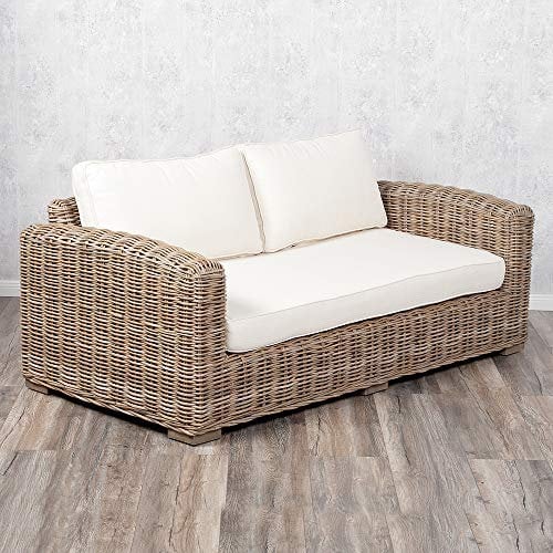 LEBENSwohnART 3-Sitzer Lounge Sofa Living Rattan in Grey ca. L200cm Couch Wohnlandschaft