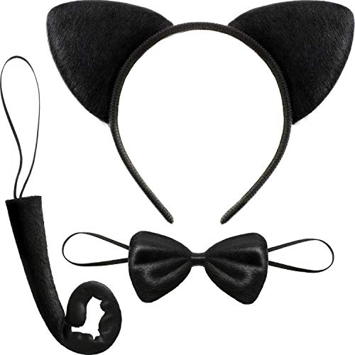 WILLBOND 3 Pcs Set de Bandeau d’Oreilles Queue Nœud Papillon pour Enfants Set de Déguisement d'animaux Décoration de Fête de Carnaval Accessoire de Costumes