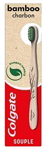 COLGATE - Brosse à Dents Souple en Bambou avec Brins infusés au Charbon - Dents Sensibles - Manche fabriqué à partir de bambou Biodégradable, 100% naturel - Favorise une Bonne Santé Bucco-Dentaire