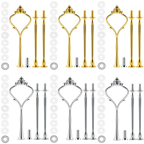 6 Set Tiered Tray Hardware Cake Stand Fittings Kit - 3 Tier Crown Holder for Wedding Party Making Resin Cupcake Dessert Platter Serving (Gold & Silver)