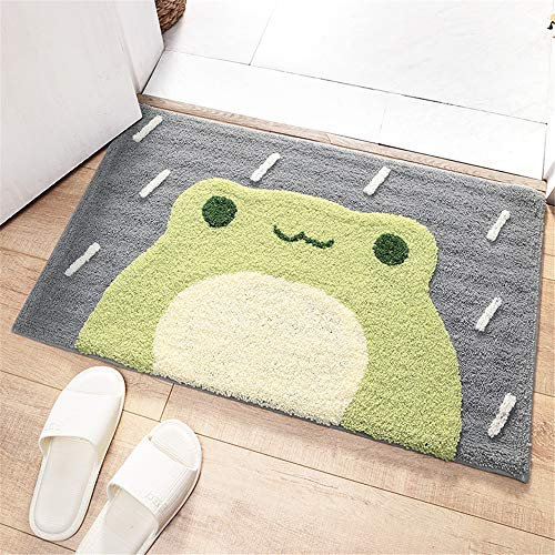 Badezimmermatte Weicher Saugfähig Badezimmerteppich, Treer Mikrofaser Beflockung Badematten Antirutsch Badvorleger Duschteppich Waschbar Badteppich (Frosch,45 * 65cm)