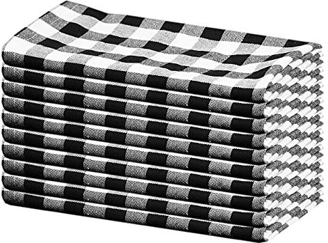 Buffalo Check Servietten, Buffalo Plaid Servietten, Bauernhaus-Dekor, Abendessenservietten, schwarz und weiß, Stoffservietten für Thanksgiving, Weihnachtsdekoration (Schwarz / Weiß, 12 Stück)
