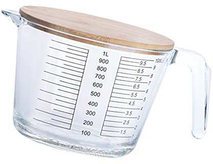 BESTonZON Backen Zubehör Glas Messbecher mit Deckel Messbecher Küche Kleine Kaffee Milch Creamer Krug mit Milch Kaffee Espresso Krug Backen Werkzeug 1000ML Glas Messbecher