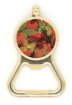 Vintage Butterfly on Roses Beer Bottle Cap Opener Stainless Steel Key Chain