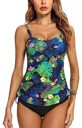 Gyabnw Tankini Donna Mare Costume da Bagno Due Pezzi Push Up Canottiera e Pantaloncino Beachwear Scollo a V Sexy Swimwear Stampa Taglie Forti per Spiaggia Piscina C-Verde,L