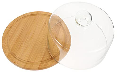 Cabilock 1 Set Tortenglocke Kuchenglocke Holz Serviertablett Teller mit Haube Glaskuppel Kuchen Glasglocke Dessertteller Obstschale Glas Käseglocke Tortenplatte Dome Torten Glashaube für Cover