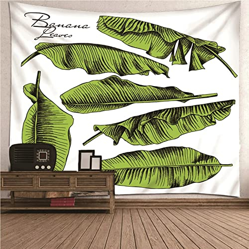 Aotiwe Wandteppich Schlafzimmer, Wanddekoration Schlafzimmer Modern Pflanzenthema Bananenblätter aus Polyester Weiß 150X150Cm