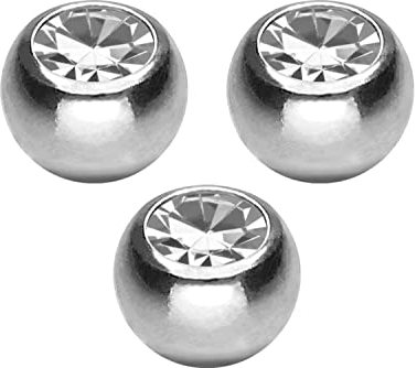 PIERCINGLINE Titan Schraubkugel 3er SET KRISTALL Piercing Ersatzkugeln Silberfarben Kristallklar 1,2 x 3 mm