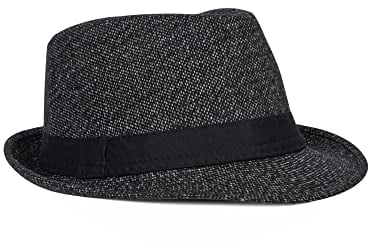 FBBULES Fedora Hut Damen Herrenhüte Breiter Krempe Panama Hut Klassische Winterhut Wintermütze Hüte Outdoorhut für Hochzeit Talent Show Performance Dunkelgrau Schwarz&Weiß