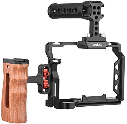 Camera Rig, Andoer Aluminum Alloy Camera Cage Kit with Top Handle Wood Side Grip for Sony A7 IV
