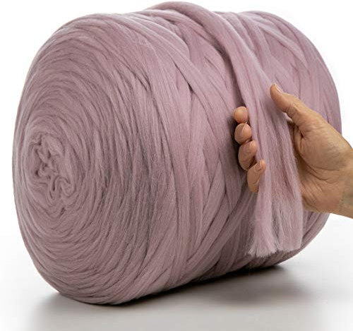MeriWoolArt® XXL Merino Wolle 2 cm Dick, Filzwolle Zum Trocken- Und Nassfilzen, DIY Decke, Baby Wolle, Arm Stricken Garn (Puderrosa, 3 kg)