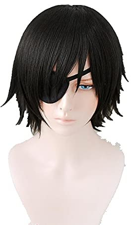 Anime Chainsaw Man Himeno Cosplay Wig Short Black Heat-resistant Fiber Hair Wigs + Wig Cap + Eyepatch