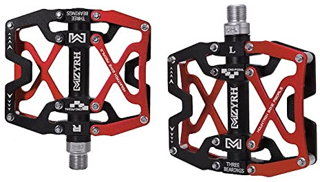 9/16 Zoll CNC Aluminiumlegierung Plattform Pedale Ultra-Light für MTB BMX Rennrad Trekking - Anti-Rutsch Mountainbike Fahrrad Pedale Y06 (Schwarz mit Rot)