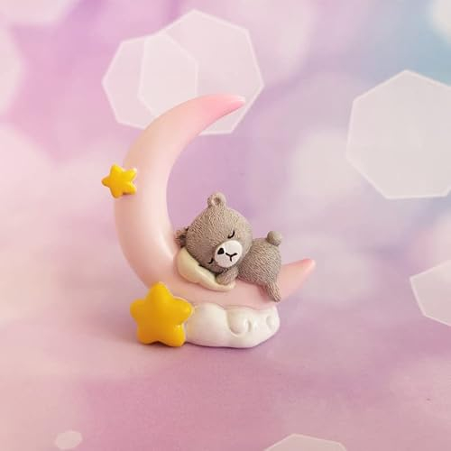 Mini-Tortenaufsatz, Motiv: Bär und Mond, leicht, Ornament, Heimdekoration, Geschenk für Kinder, Jungen, Mädchen, Geburtstag, Party, Babyparty, Hochzeit, Motto Babyzubehör (Rosa)