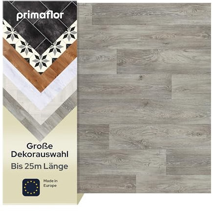 Primaflor PVC Bodenbelag Meterware - TURIN, Eiche grau 619M, 2,00m x 4,50m, Vinyl-Boden in Holzoptik für Küche, Wohn- und Badezimmer, Hochwertige Auslegware, Anti-Rutsch Oberfläche