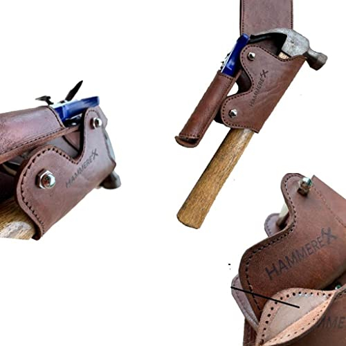 Hammerex Genuine leather hammer belt holder with knife deck position, Transparent