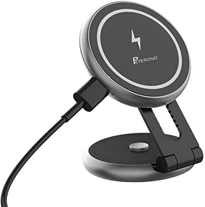 PETERONG Magnetic Wireless Car Charger Compatible with MagSafe Charger for Tesla Model 3/Y, Car Phone Holder Foldable Invisible Cradle Stand Sticky Adhesive 360° for iPhone 16/15/14/13/12(Gray)