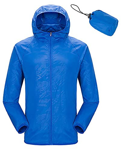 WOGQX Wasserdichte Fahrradjacke für Damen und Herren, Atmungsaktiver Packbare Laufjacke, Radfahren Jacke Kapuze Regenmantel Outdoor Sport Windjacke,Dark blue,M