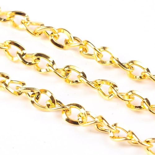 3 Meter Gliederkette Link Kette, Panzerkette, Metallkette, Twist Rund Ring Kette, 3 x 4 mm, Schmuckkette Meterware zur Schmuckherstellung von Halsketten Armband (Gold)