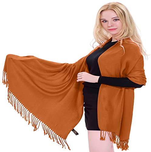 Einfarbiges Design, nepalesischer Schal, Stola, Überwurf, Pashmina, CJ Apparel, Burnt Orange, Einheitsgröße