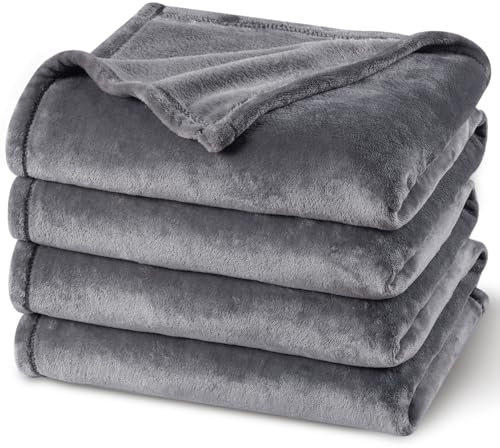 PHF Ultra Soft Fleece Blanket Double Size 150 x 200cm, No Shed No Pilling Luxury Plush Cozy Flannel 280GSM Lightweight Throw Blanket for Bed, Couch, Chair, Sofa Suitable for All Season, Grey