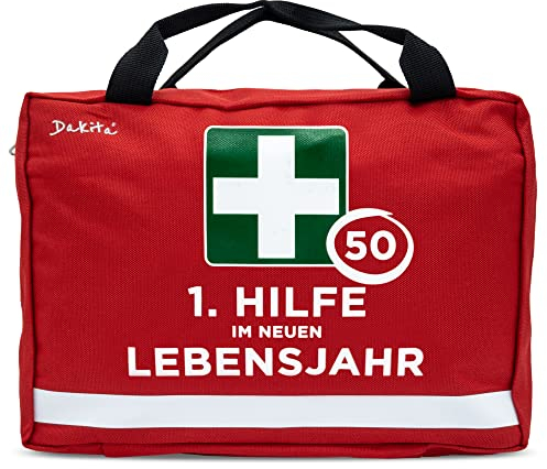 Dakita Erste Hilfe Tasche zum 50. Geburtstag – Lustiges Geschenk für Männer & Frauen – 28×18×8 cm – rot, ohne Inhalt