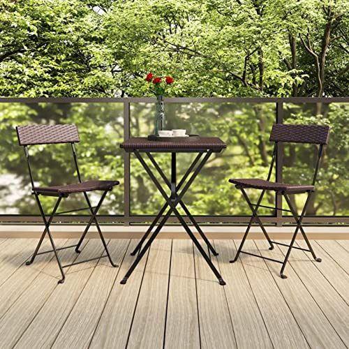 Yolola 3tlg Balkonmöbel Terrassenmöbel Bistro Set 2X Bistrostuhl Klappbar Poly Rattan + Bistrotisch Sitzgruppe Sitzgarnitur Gartenmöbel Gartengarnitur Bistromöbel