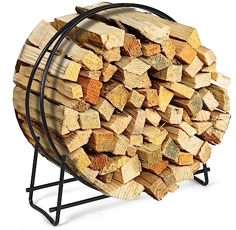 COSTWAY Kaminholzregal Metall, Brennholzregal belastbar bis 200 kg, Feuerholzregal Holzscheitregal, Holzstapelhalter mit Sockel & Griffen, Kaminholzständer für Innen- und Außenbereich, 95x33x104 cm