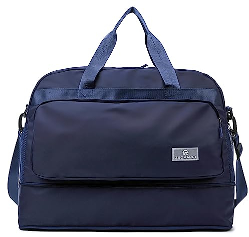 Vllcsla Sporttasche Groß Reisetasche Damen Ausbaufähig 37,7 L bis 50,7 L, mit Nassfach, Sporttasche Tisch Tennis, Trainingstasche Ausbaufähig, Wasserdicht Schwimmtasche Urlaub Sport, Dunkelblau