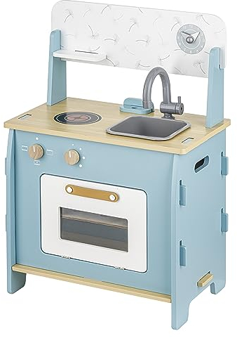 Baroni Toys Gioco Cucina in Legno Montessori, Mini Cucina in Legno per Bambini, Cucina Giocattolo con Forno, Gioco in Legno per Bambini e Bambine 3 4 5 6 7 Anni, 47.5x28x70 cm