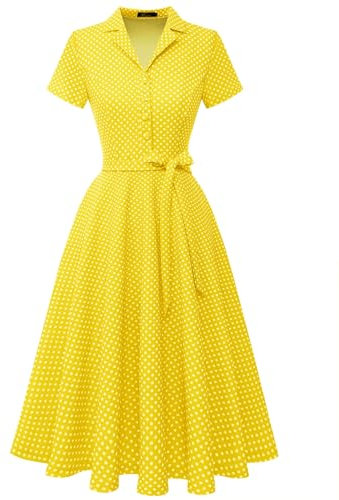 Wedtrend Abendkleider im 50er Jahre Stil Damen Petticoat Kleid Rockabilly Petticoat Kleid Fetlich 50er Kleid Sexy WTP30001 YellowSmallWhiteDot L